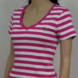 Ralph Lauren striped V neck tee. EUC